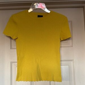 Worthington Mustard Short Sleeve Ribbed Top